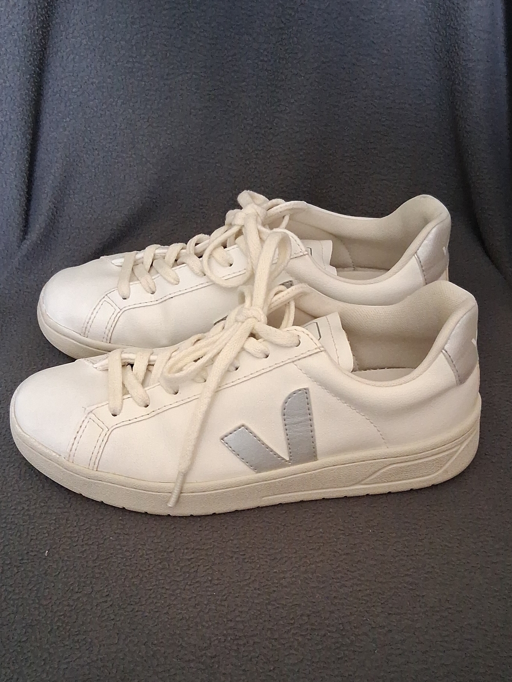 Veja White Sneakers with Silver V Accent